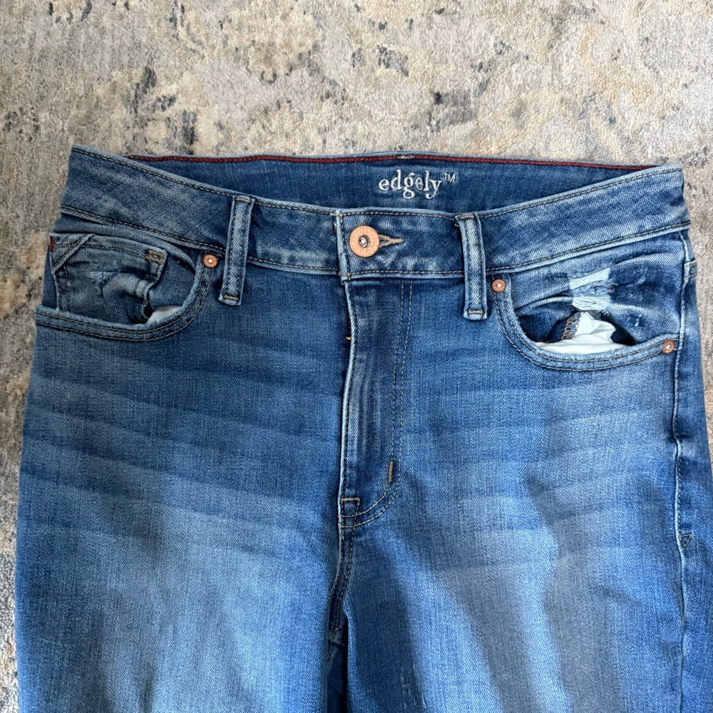 Women’s Distressed Flare Jeans - Blue - Picture 2 of 5